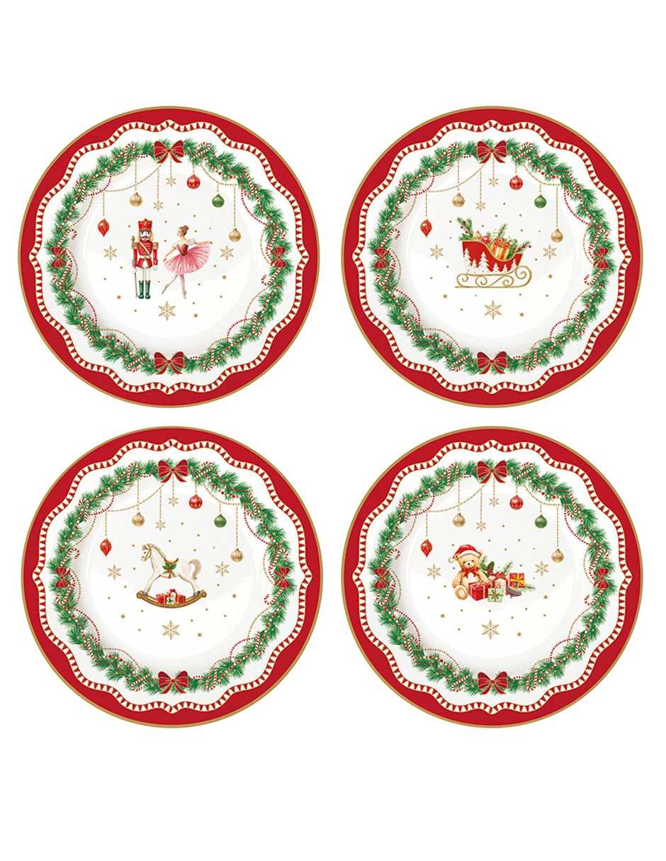 Set de plato para postre navideño N Narrative Magie de Noel de porcelana 4 piezas