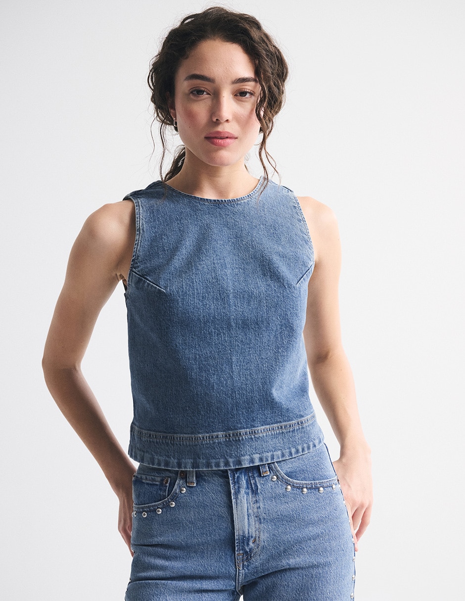 Top Abercrombie & Fitch cuello redondo escote regular tirante ancho