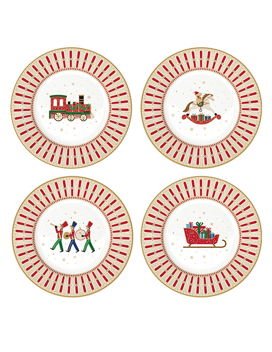 Set de plato para postre navideño N Narrative Polar Express de porcelana 4 piezas