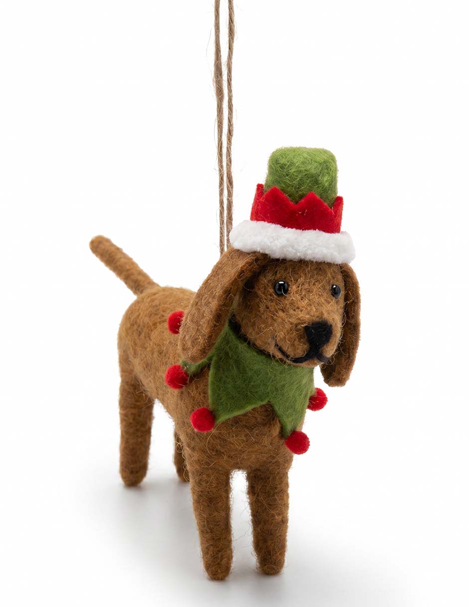 ORNAMENTO PERRO SALCHICA CON GORRO
