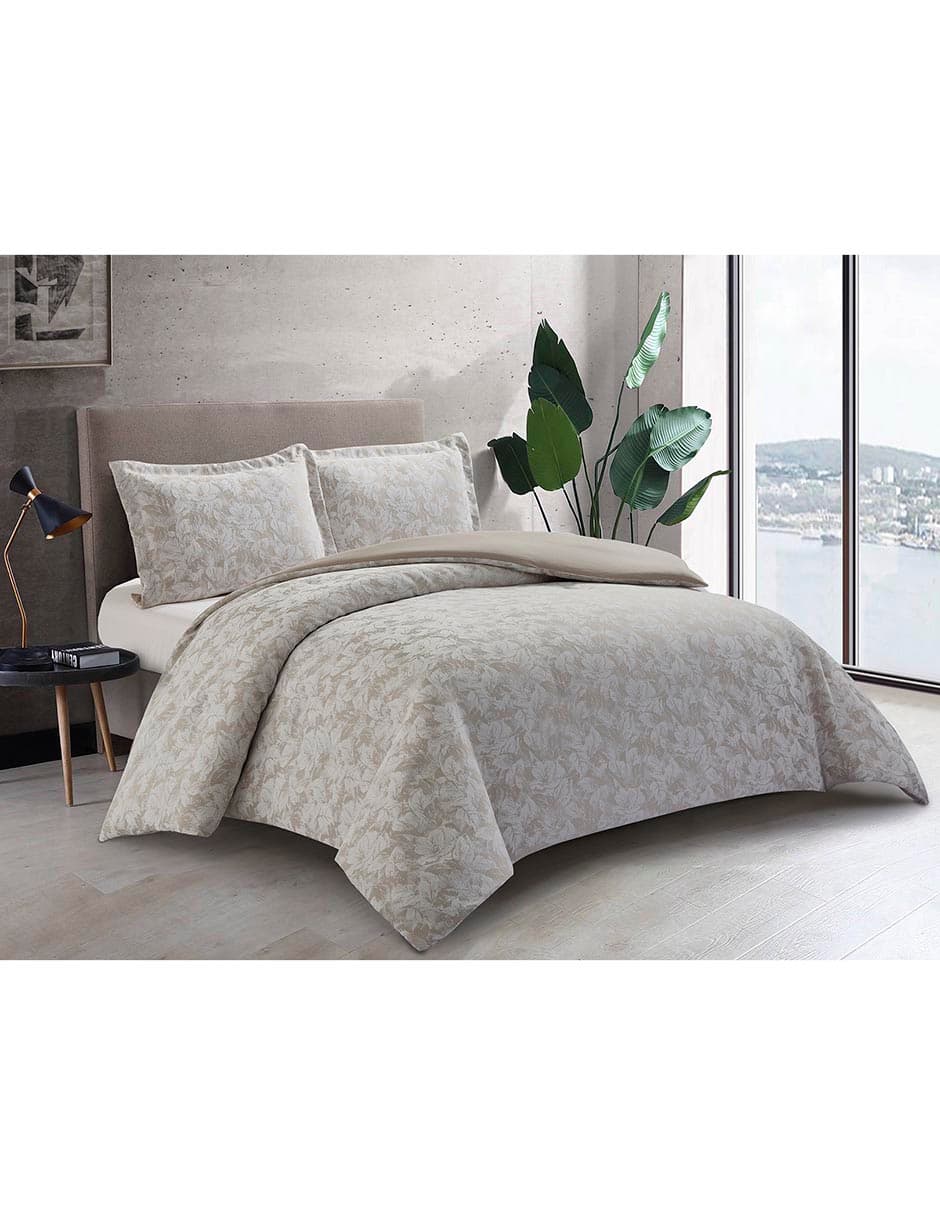 SET EDREDÓN JAC FLORAL, MAT-QS, BEIGE N