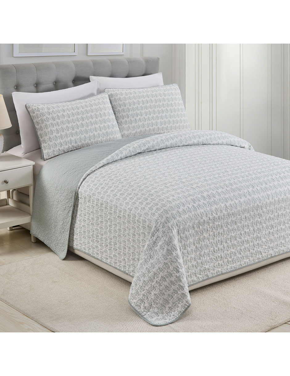 SET COLCHA COTTON, MAT-QS, VERDE CLARO