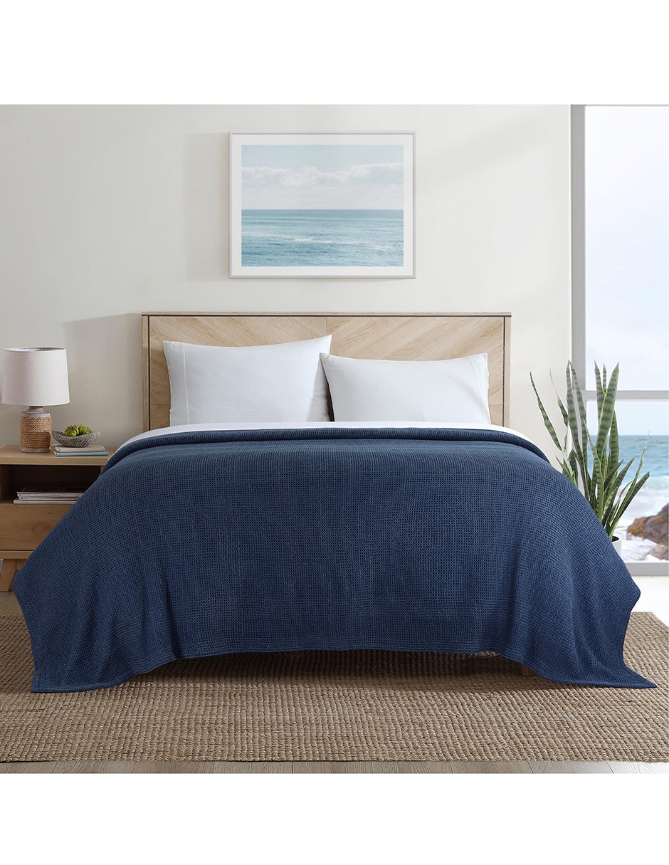 COLCHA WASHED BLANKET, KS, AZUL MARINO