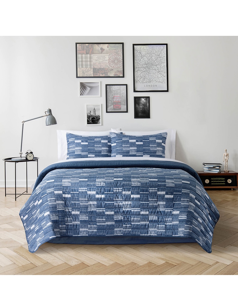 SET COLCHA CUBERT, MAT-QS, AZUL PEPE JE