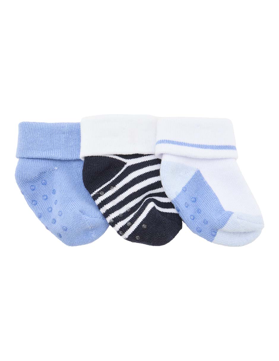 Set tín antiderrapante Punto Bco de algodón para bebé niño 3 pares
