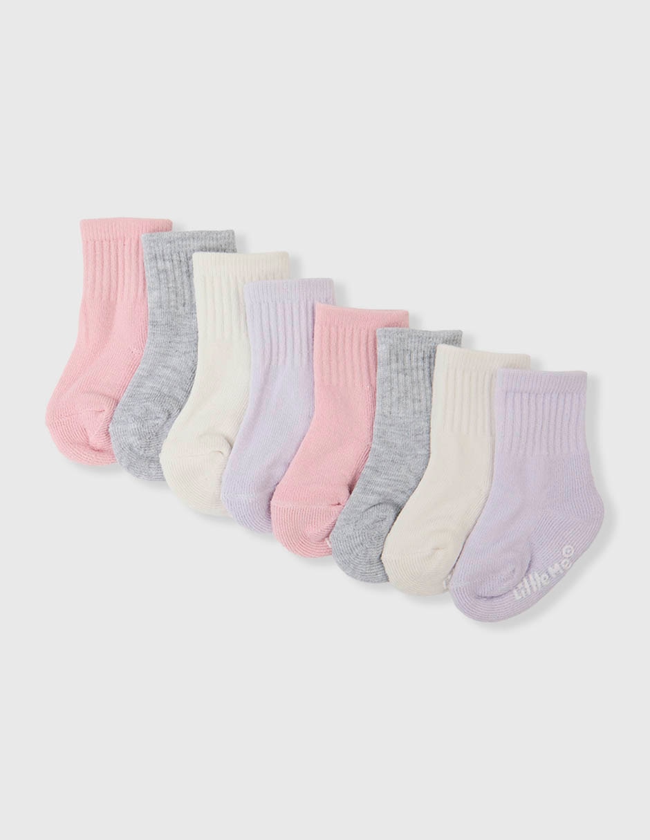 Set calcetín antiderrapante Little Me de algodón para bebé niña 8 pares