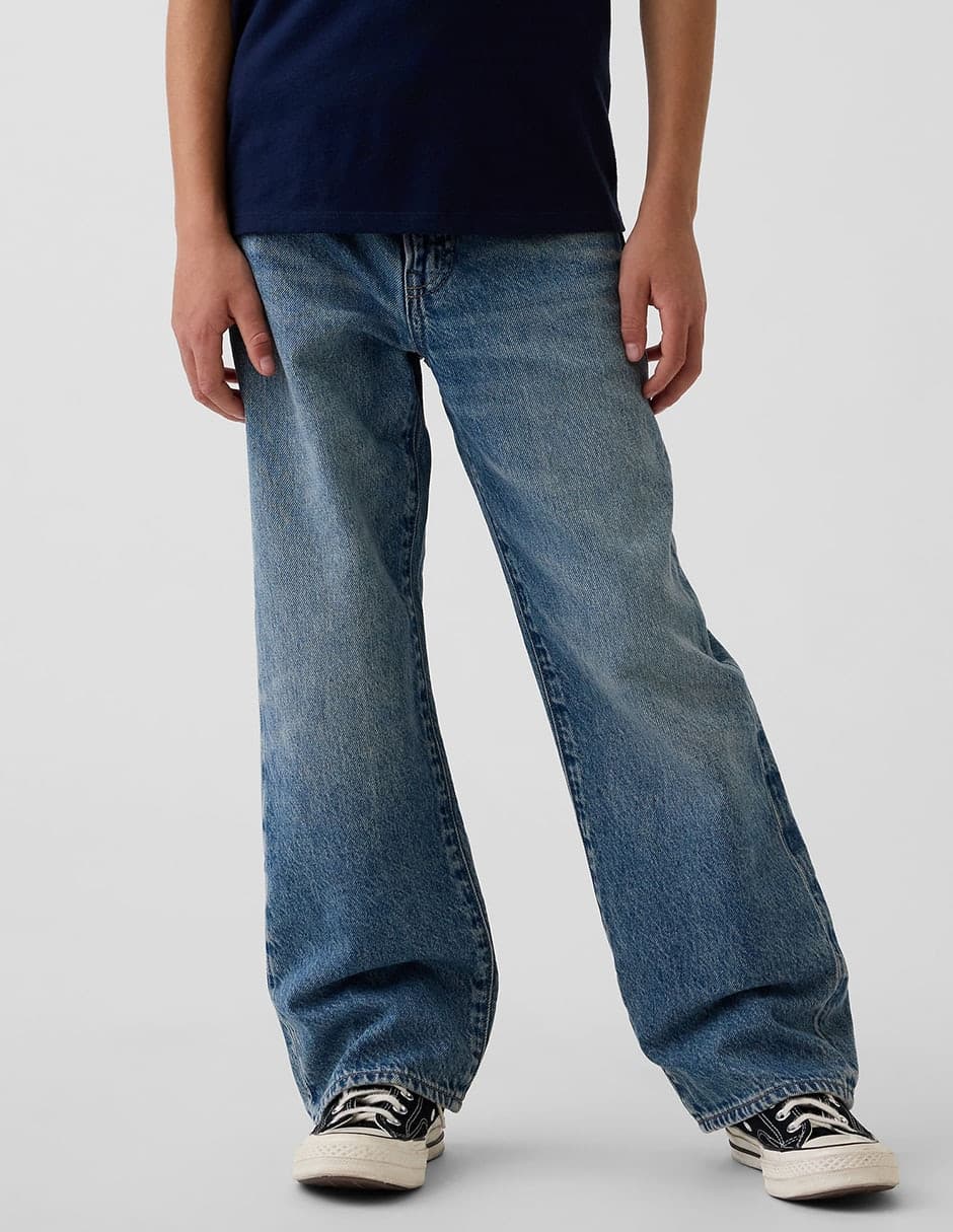 Jeans loose lavado medio para niña