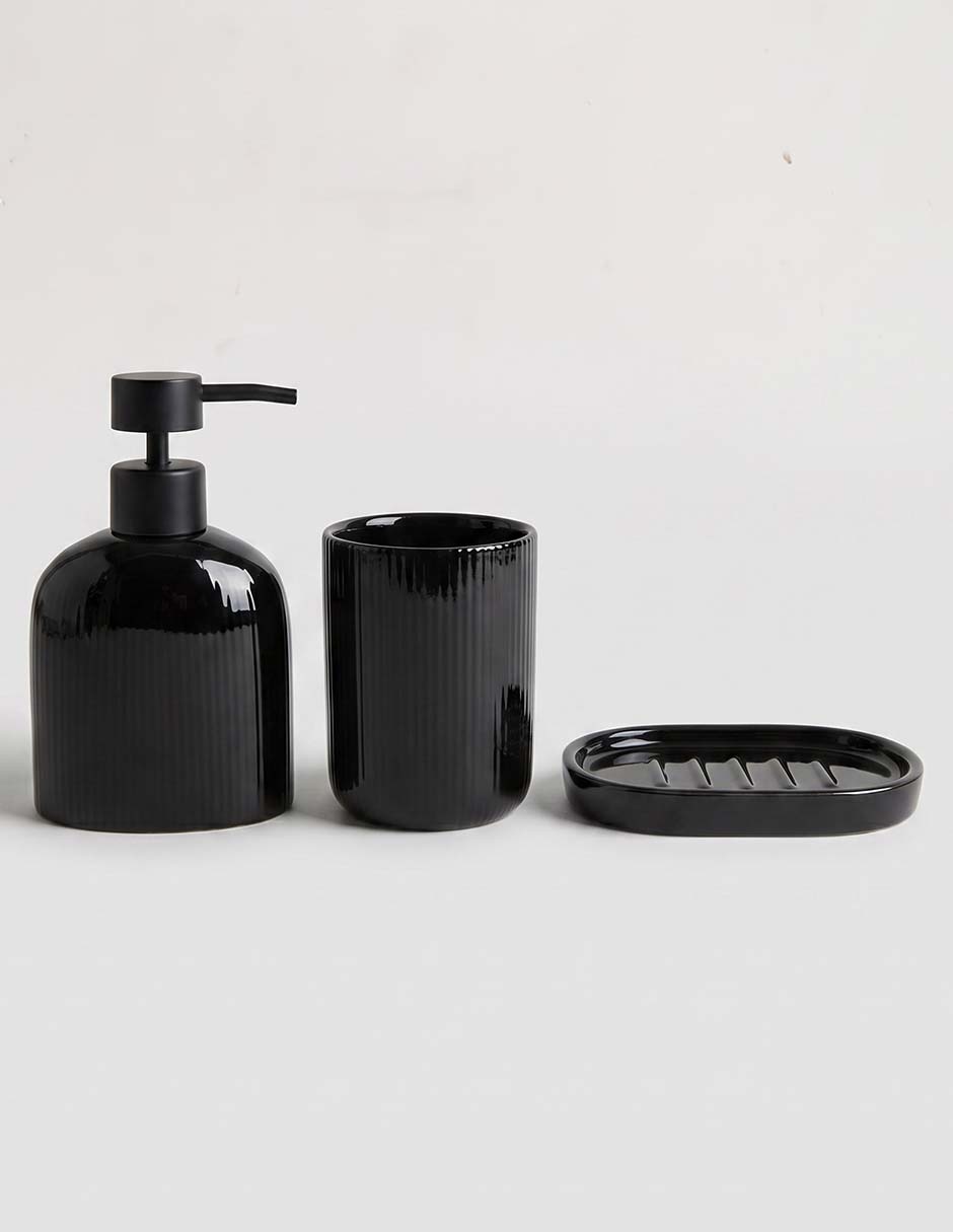 Juego accesorios baño Haus Ribbed de cerámica 3 piezas