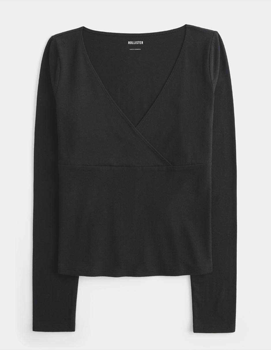 Playera manga larga Hollister cuello V para mujer