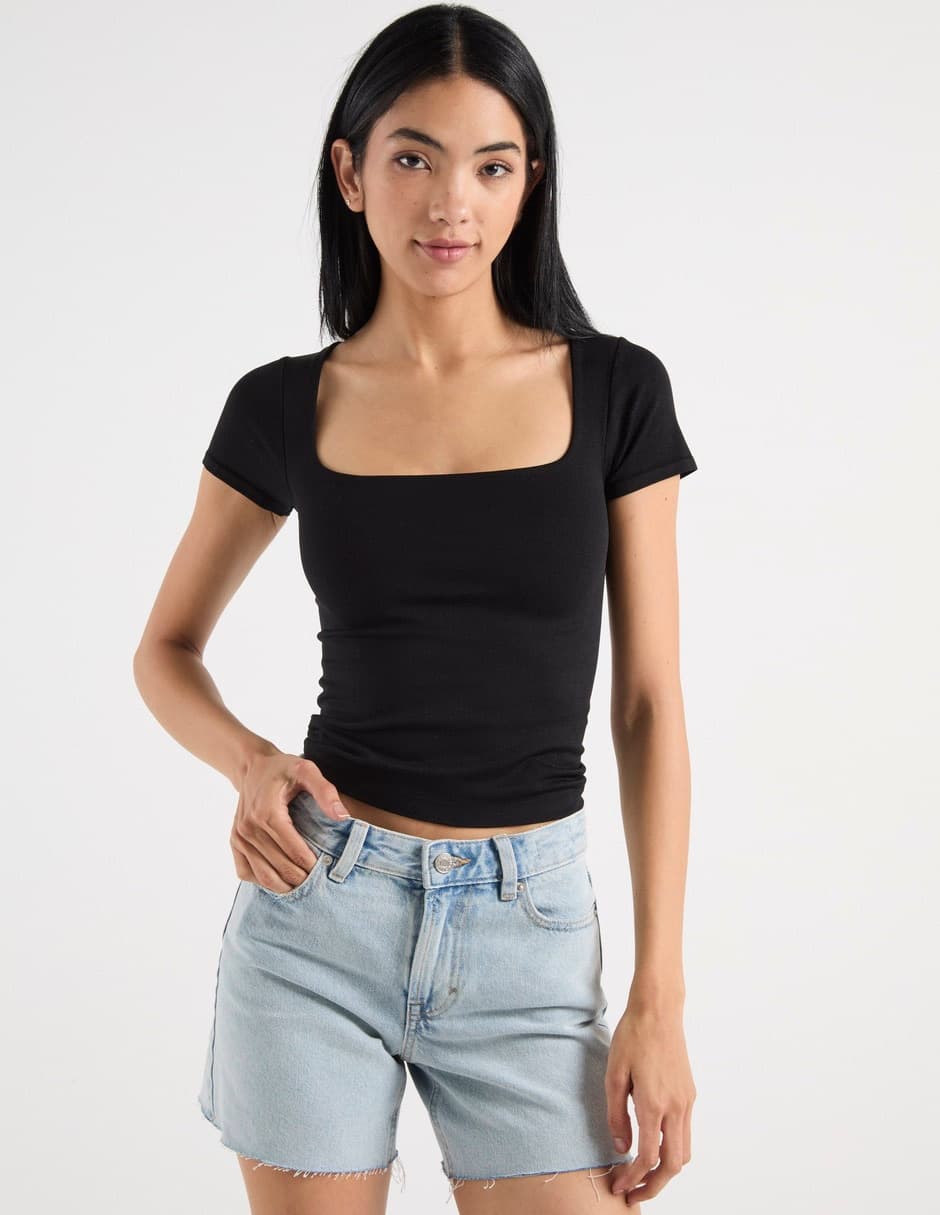 Blusa Coffee Bean manga corta para mujer