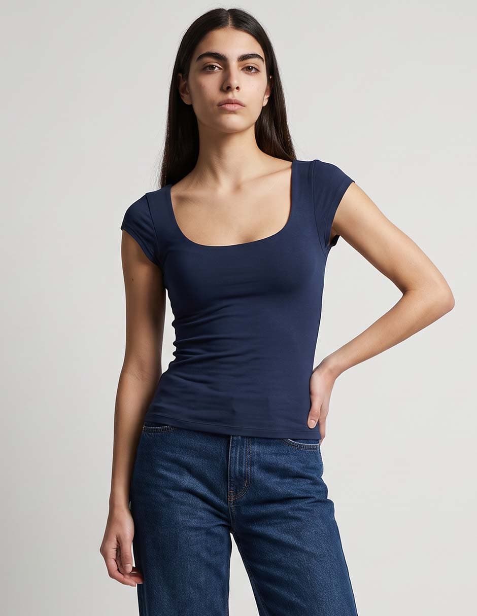 Playera manga corta sexy jeans cuello cuadrado para mujer