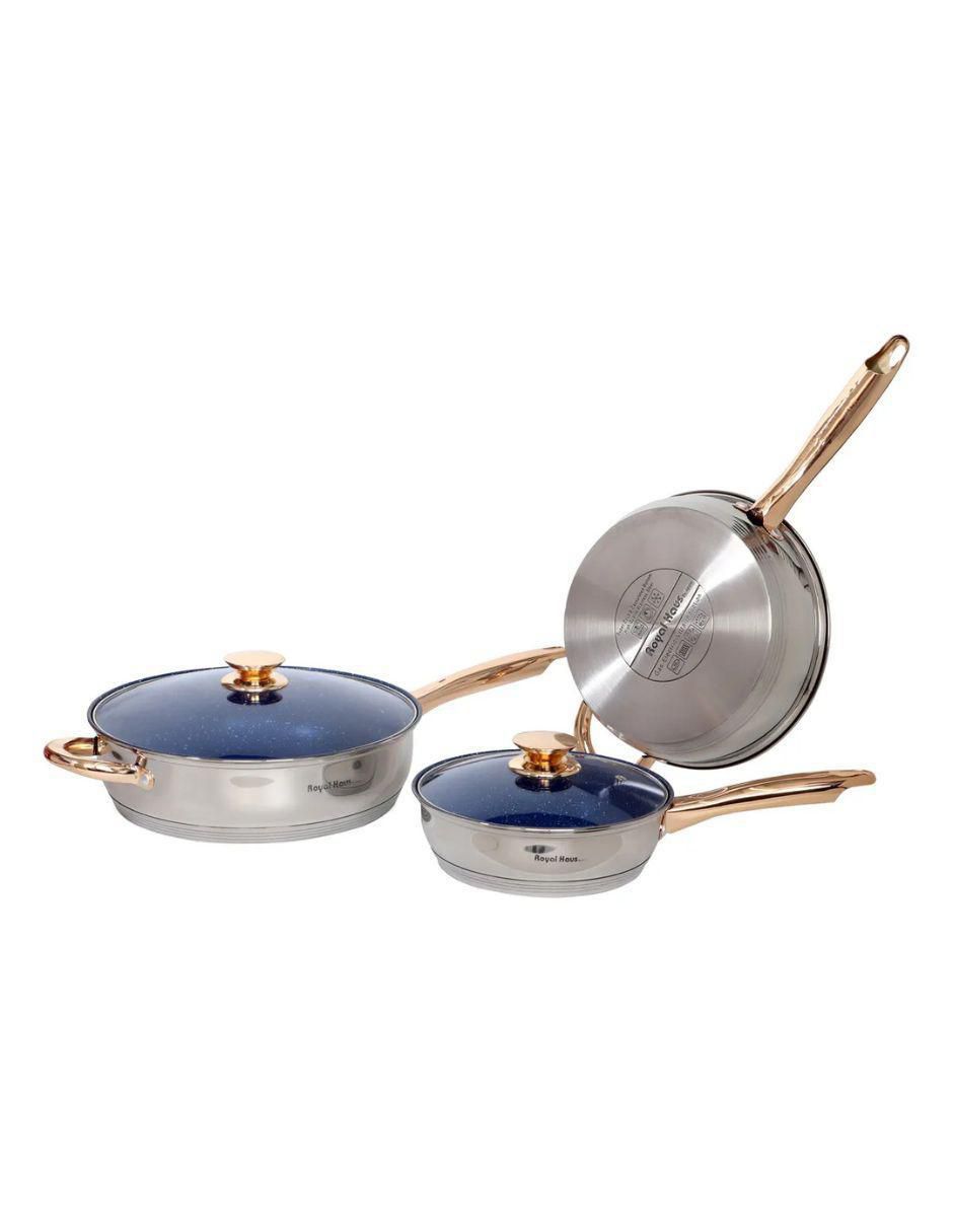Set de sartenes con tapa Royal Haus de acero inoxidable 6 piezas