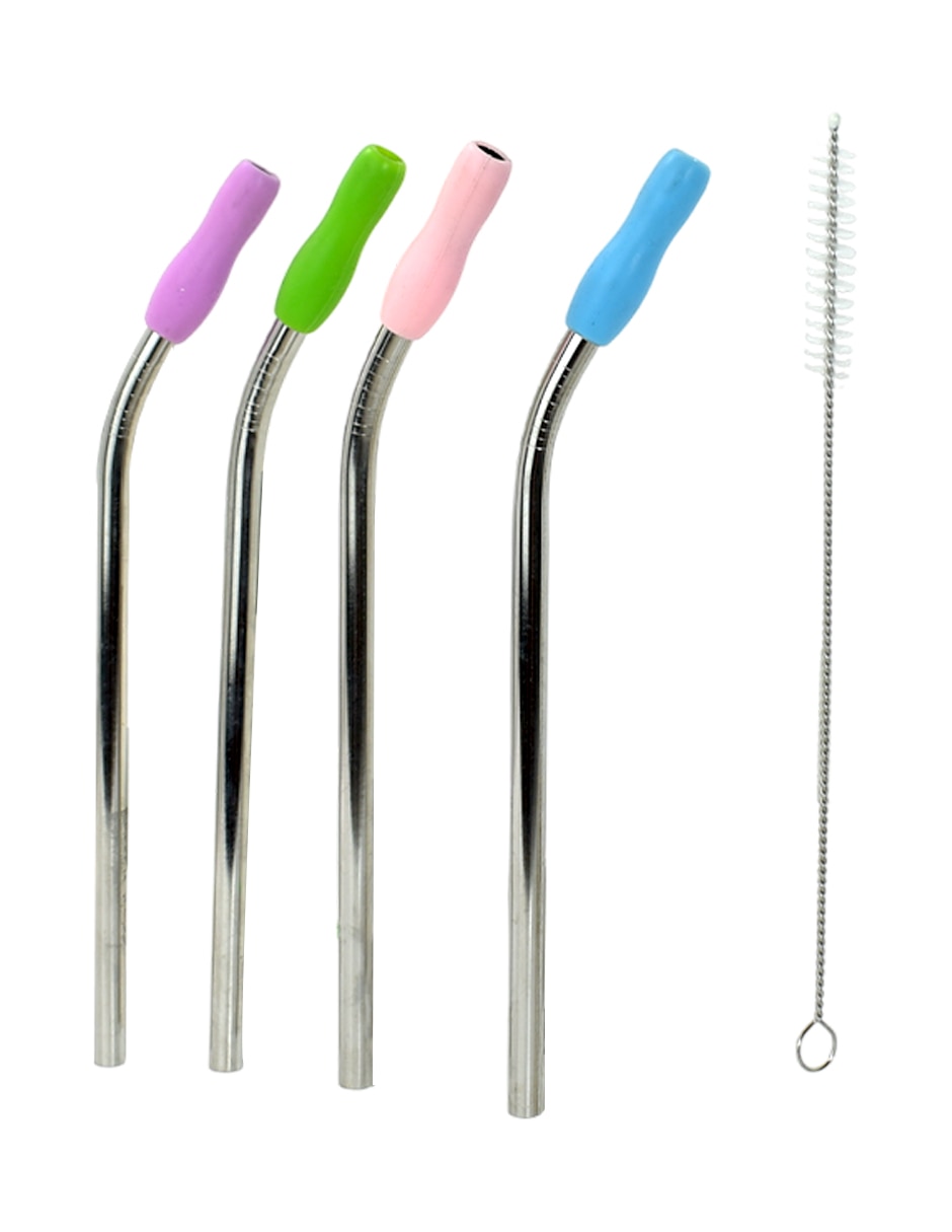 Set popote con limpiador Heuman Brand de acero inoxidable con 4 piezas