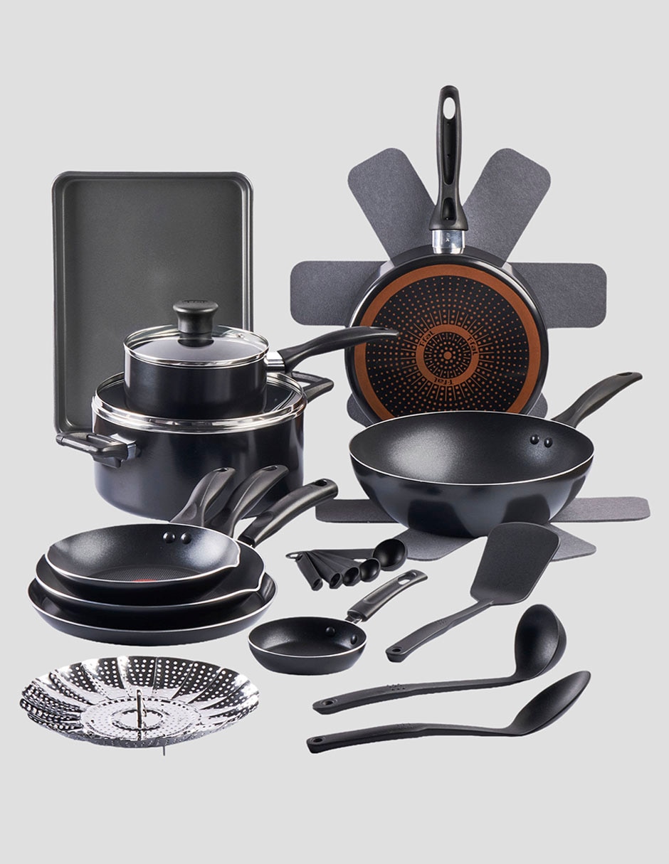 Batería de cocina t-fal supercook de aluminio antiadherente titanio 22 piezas