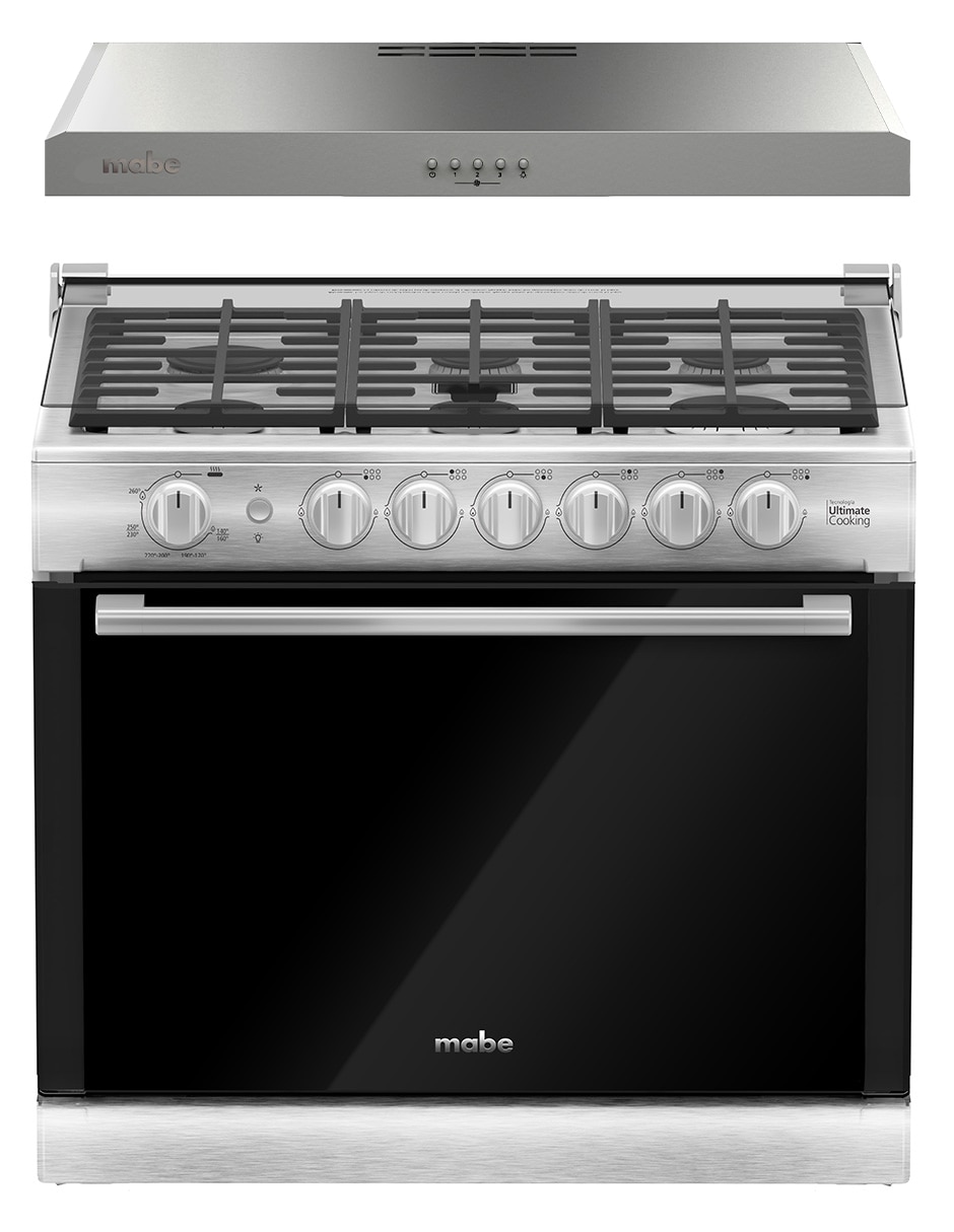 Combo estufa empotrable a Gas LP Mabe Estufa: 80 cm. Campana: 79.8 cm XOC80750CMPUV80 de 6 quemadores + Campana