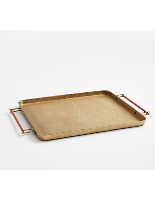 Charola decorativa Brass & Leather de aluminio