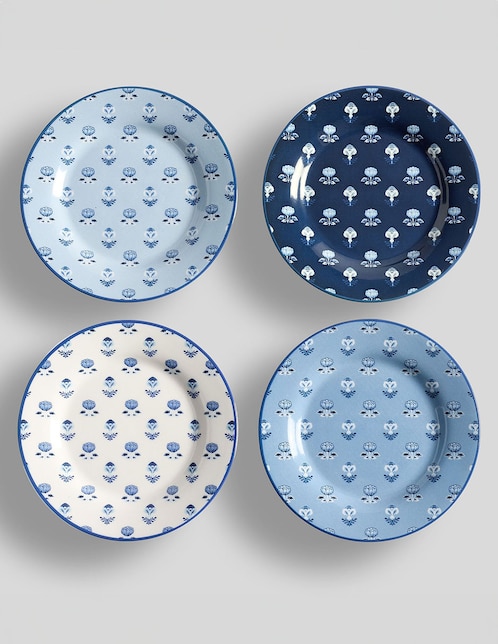 Set de plato postre Pottery Barn Kravet de gres 4 piezas