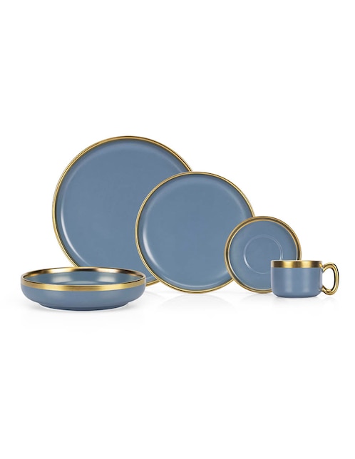 Vajilla cerrada N Narrative Bluegold de porcelana para 4 personas