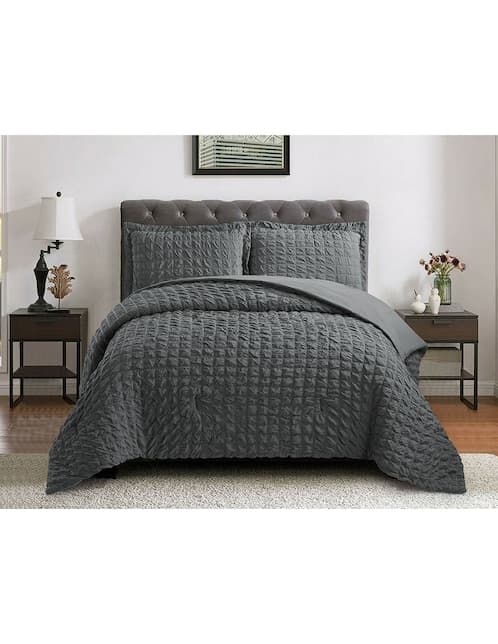 SET COLCHA ELISE, MAT-QS, GRIS OXFORD H