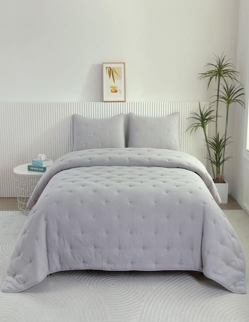 SET COLCHA MUSLIN, MAT-QS, GRIS HAUS