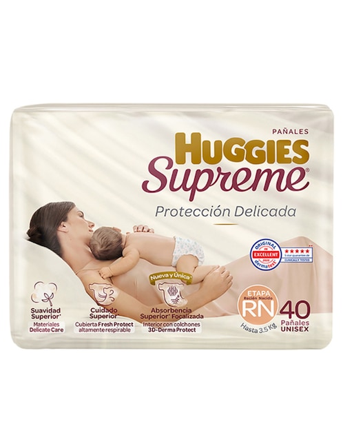 Pañales Huggies Supreme Pure & Natural etapa Recién nacido bebé unisex con 40 piezas