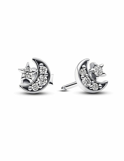 Aretes de luna Pandora Timeless de plata P 925 con acabado brillante zirconia cúbica