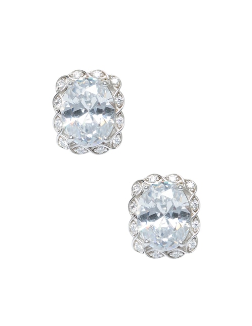 Aretes ovalados Carré Vintage de plata P 925 con acabado brillante zirconia