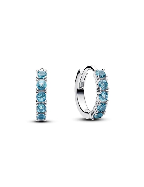 Aretes de aro redondos Pandora de plata P 925 con acabado brillante cristal