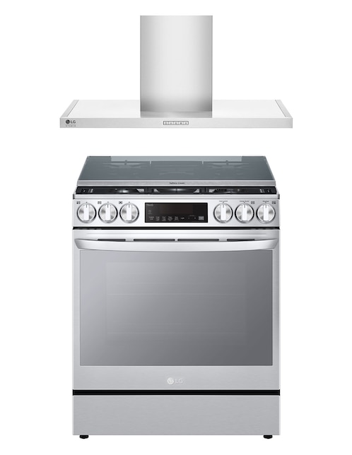 Combo estufa de piso a gas lp Lg Lupin 2 74 cm LG.EST.LRGL5847S+CAM de 5 quemadores + campana