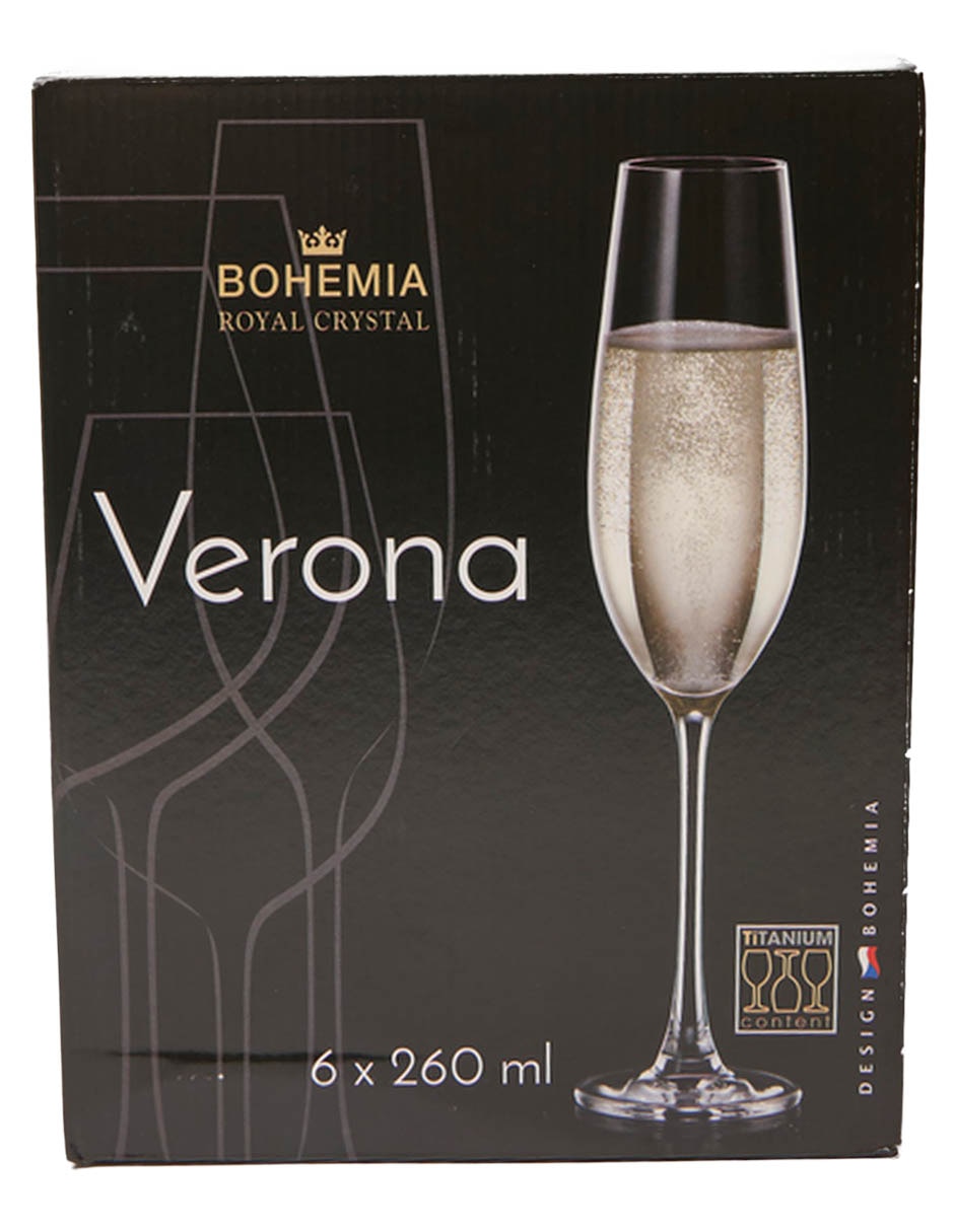 Set de copas para champán Bohemia Verona de cristal 6 piezas