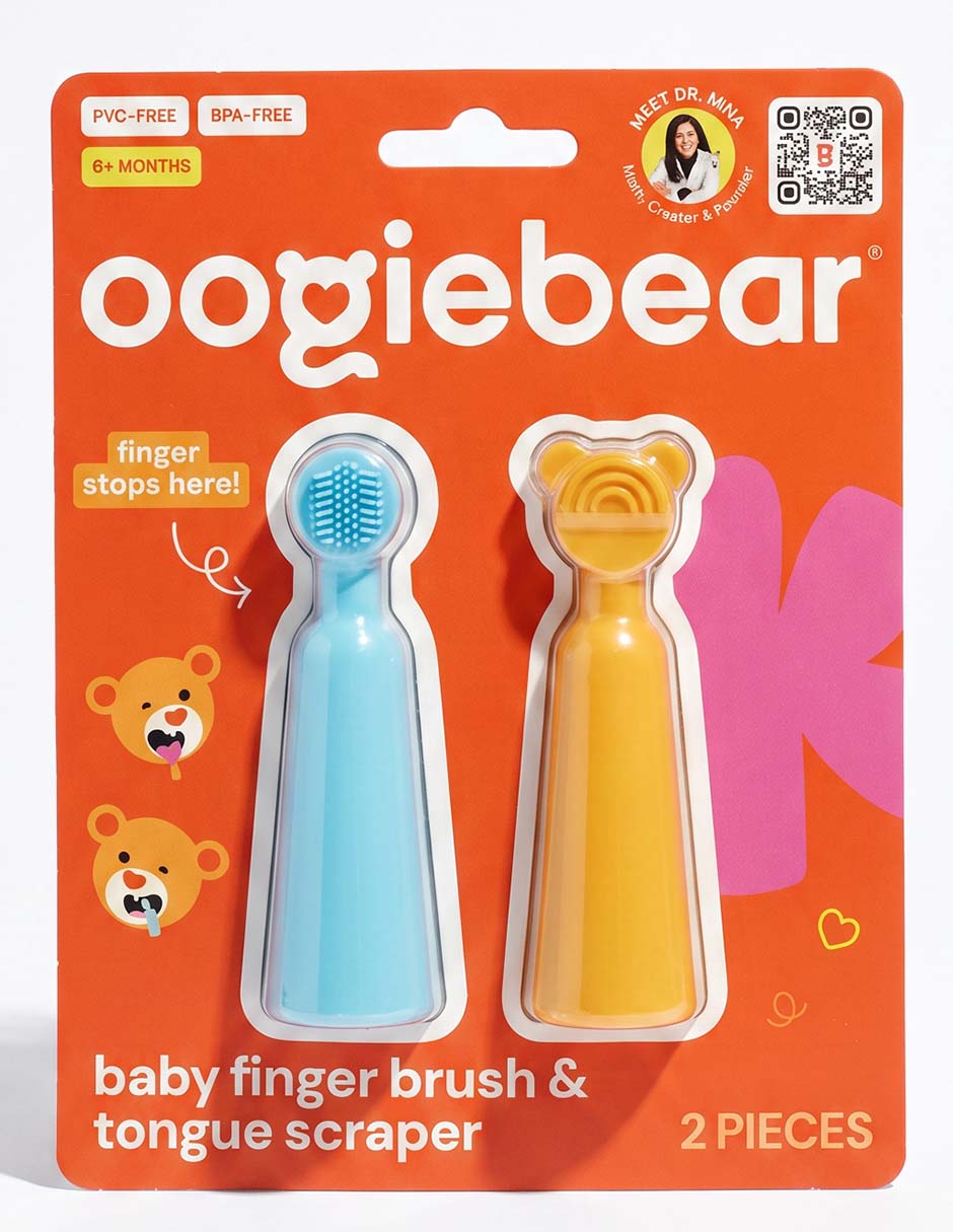 Kit básico Oogiebear cepillo de dedo y raspador de lengua 2 piezas para bebé