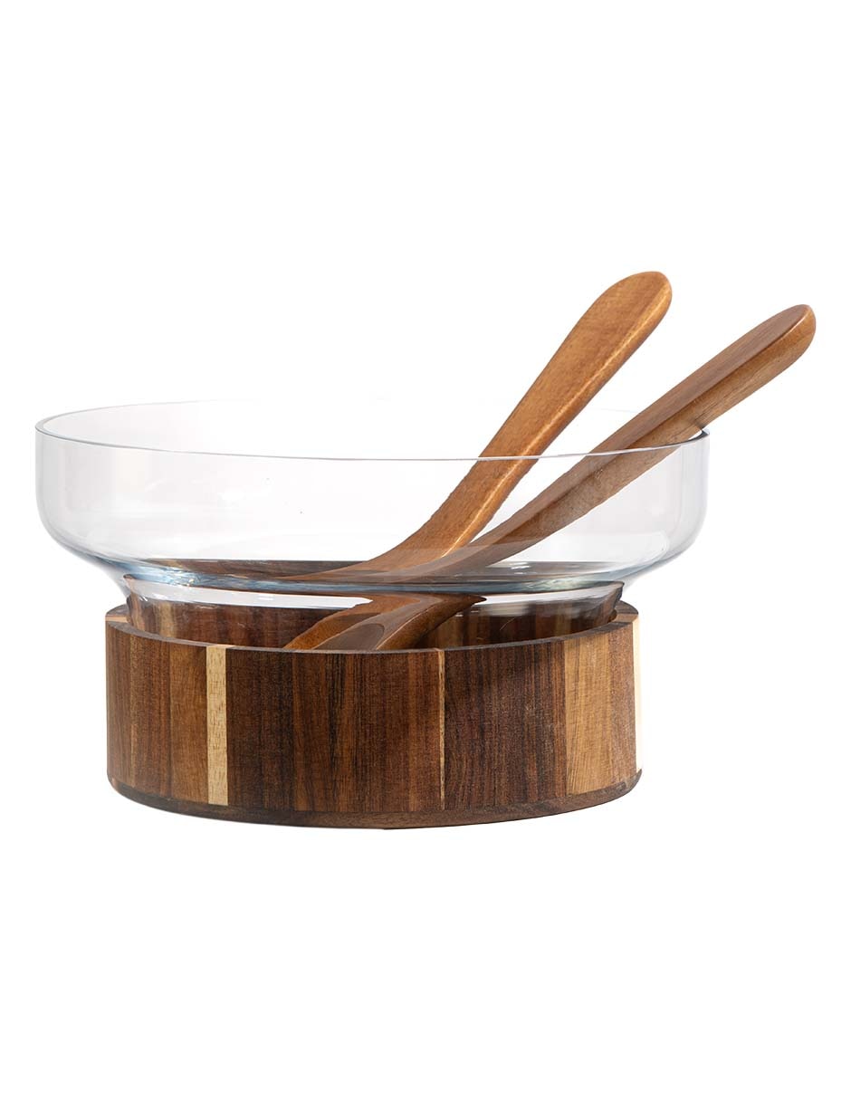 Ensaladera Haus de vidrio y madera acacia