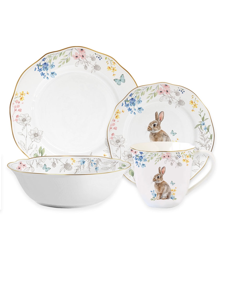 Vajilla N Narrative Flowey Easter de porcelana para 4 personas