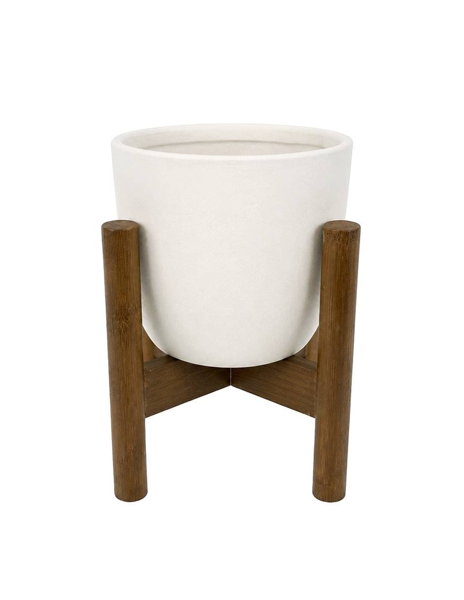 Maceta con base de bambú Haus de cerámica