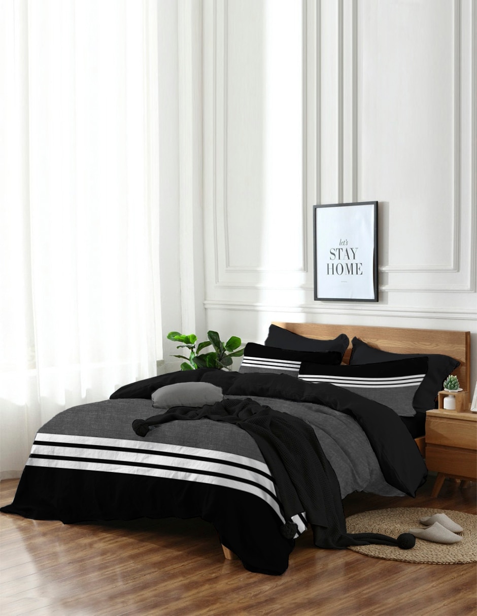 SET EDREDÓN MALEK, MAT-QS, NEGRO FRETA