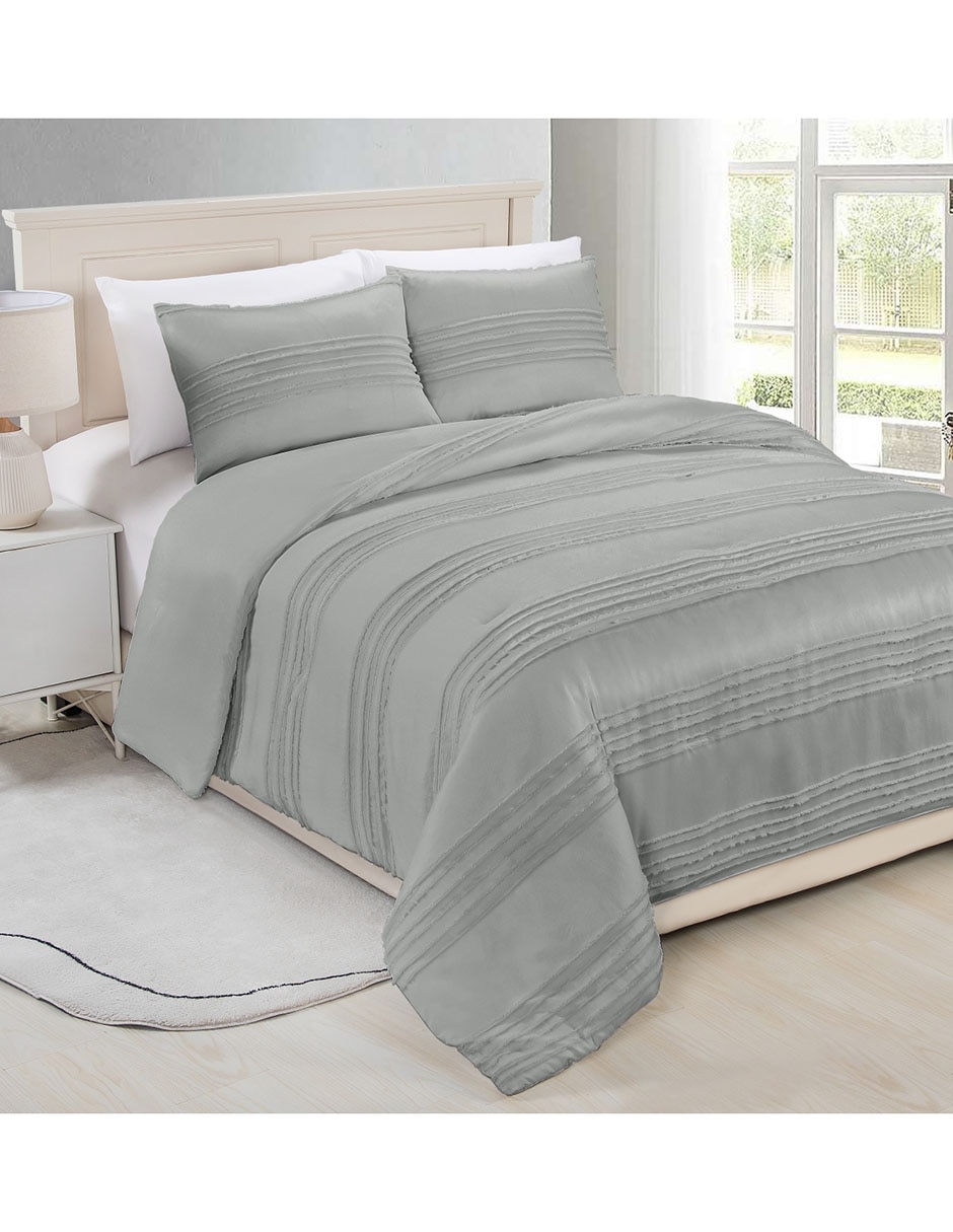 SET EDREDÓN JACQUARD, MAT-QS, GRIS HAUS