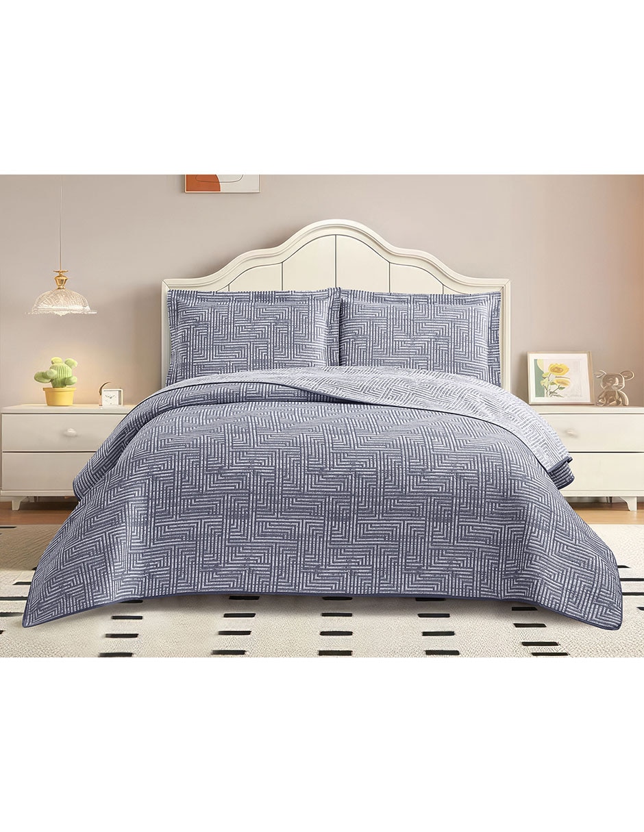 SET COLCHA RELIEVES, KS, AZUL CLARO HAU
