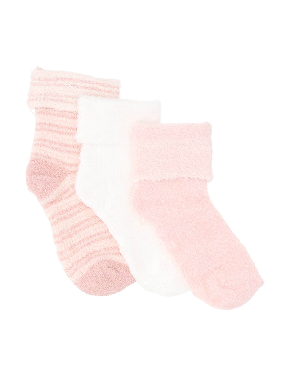 Set calcetín antiderrapante Punto Bco de algodón para bebé niña 3 pares
