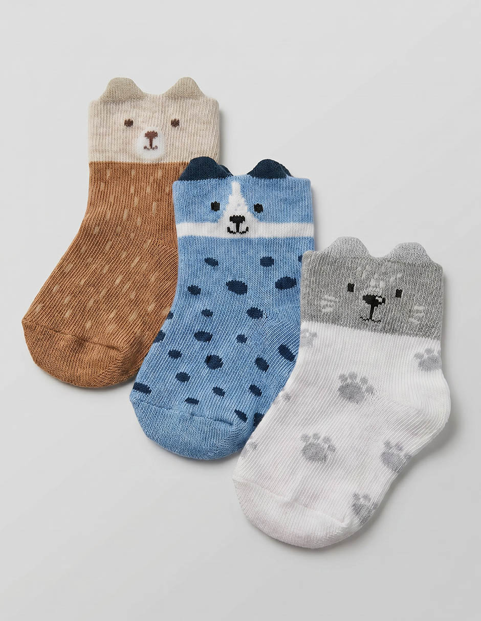 Set calcetín Punto Bco de algodón para bebé niño 3 pares