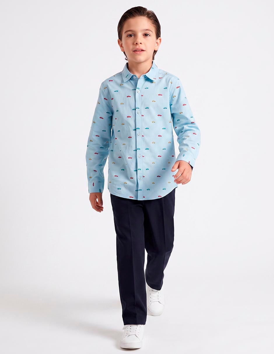 Camisa casual piquenique manga larga para niño