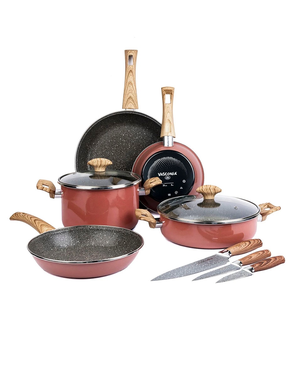 Batería De Cocina Vasconia De Acero Vitrificado Antiadherente Piedra 10 Piezas