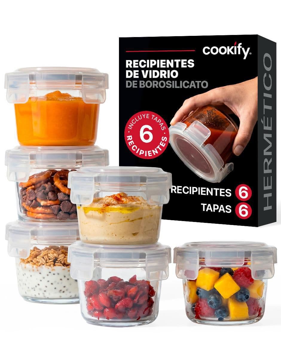 Set contenedores Cookify redondos herméticos sin valvula de vidrio 12 piezas