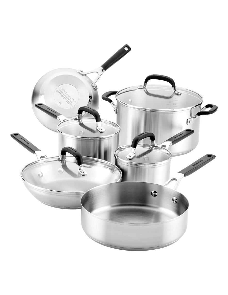 Batería de cocina Kitchenaid de acero inoxidable antiadherente 10 piezas