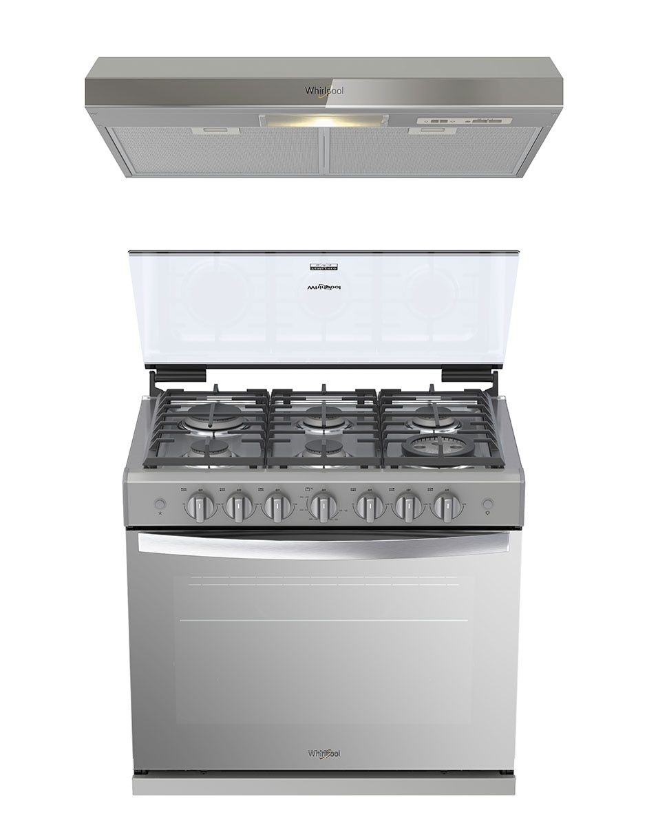 Combo estufa empotrable a Gas LP WhirLpool 76 cm CWER3100D-HH de 6 quemadores+Campana