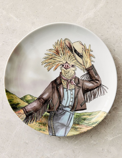 Plato de ensalada Dapper Animal Western de porcelana