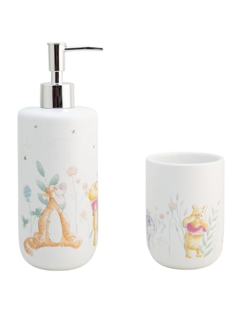 Dosificador jabón convencional + vaso Pooh de Winnie Pooh de cerámica