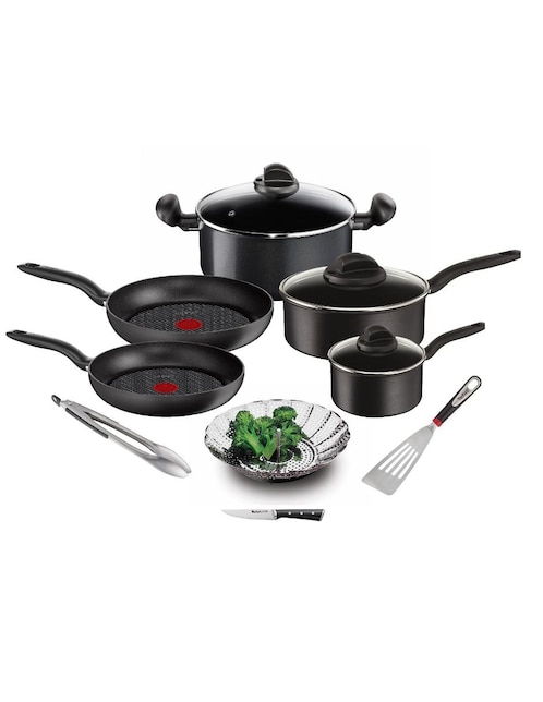 Batería de cocina 12 piezas T-Fal aluminio Hard Titanium Plus negra