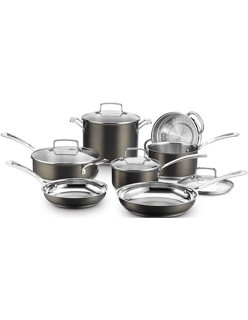 Batería de cocina 11 piezas Cuisinart acero inoxidable Black Stainless