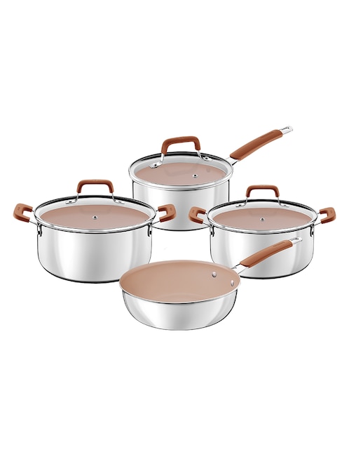 Batería de cocina Tramontina Romagna de acero inoxidable antiadherente cerámica 7 piezas